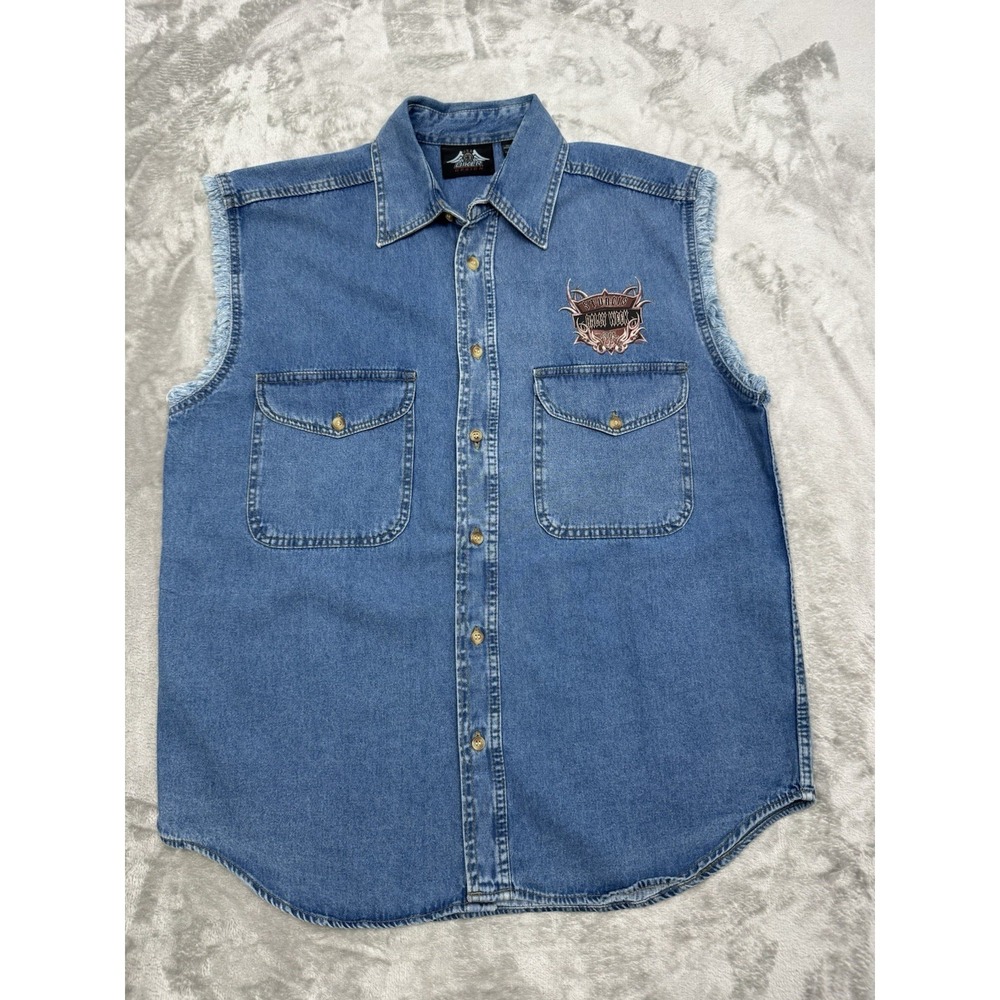Vintage Biker Design Denim Vest Mens Medium 2005 Sturgis Motorcycle Rally 2000s